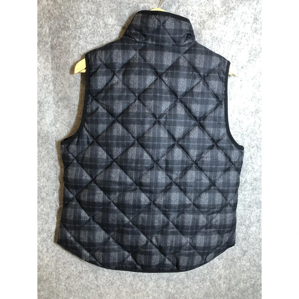 J. Crew Vest Womens Large Gray Black Plaid Quilted Down Puffer Outdoor